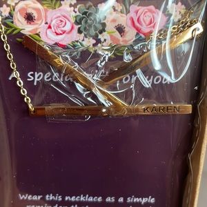 Necklace with the K and the name Karen.